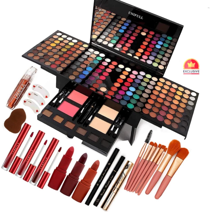 Professional UNIFULL 190 Color Makeup Set - Eyeshadow, Lipstick & More