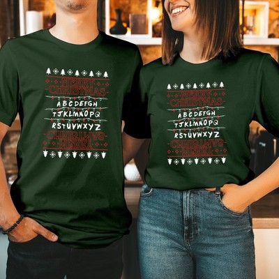 MERRY CHRISTMAS Things Upside Down Alphabet Shirt Xmas Family Sweatshirt 5053
