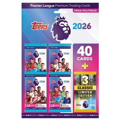 Topps Premier League 2026 - MEGA MULTIPACK with 40 Cards + 3 Limited Editions