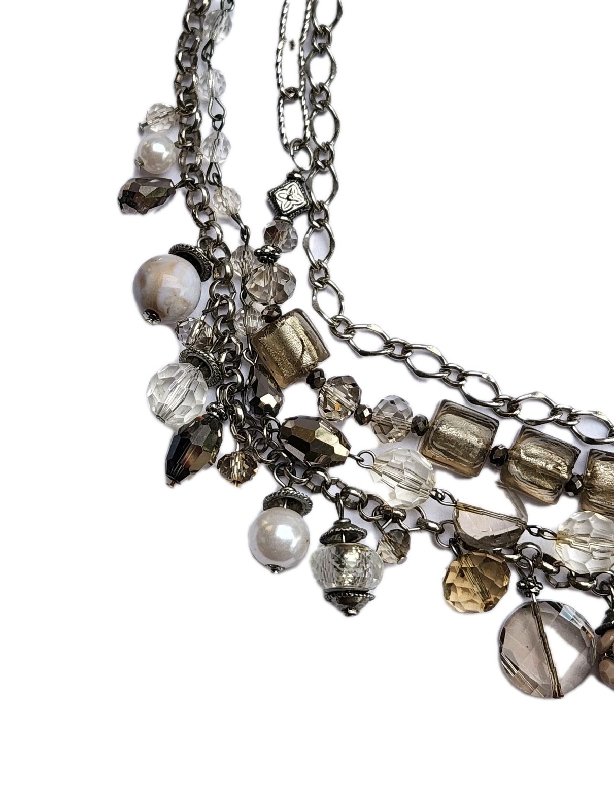 WHBM Statement Necklace Multi Layered Silver Tone… - image 5