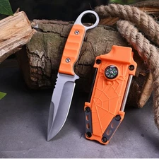 Small Fixed Blade Tactical Hunting Knife with Sheath,Fire Starter,Compass,Mirror