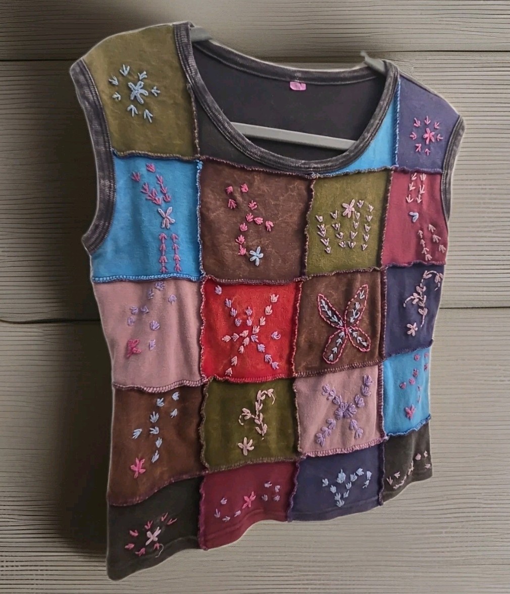 Patchwork Hand Embroidered Boho Hippie Sleeveless… - image 5