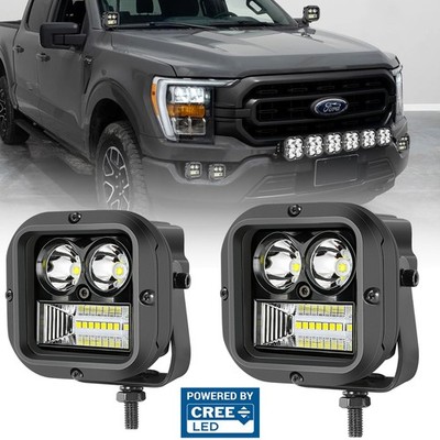 2X 3'' 90W Cree LED Cube Light Bar Pods Combo Round Driving For Ford F150 Raptor