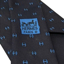 HERMES Used Tie Dark Navy x Blue