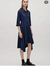 COS Shirt Dress EU 38 US 6 Blue Asymmetrical High Low Button Front Minimal