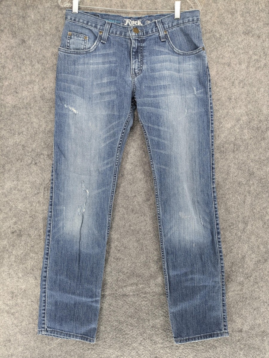 Wrangler Rock 47 Jeans Womens 27x32 Blue Boyfriend Fit Distressed