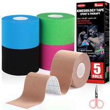 5 Rolls Kinesiology Tape, 5 Colors 2 inch x 16.4 Feet Waterproof Athletic Tape,