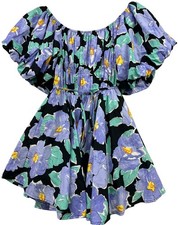 Merci Womens Smocked Mini Dress Puff-Sleeve Tie Waist Size S Multicolor Floral