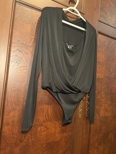 BCBG Max Azria Black Draped Bodysuit--Women's Size M, NWOT