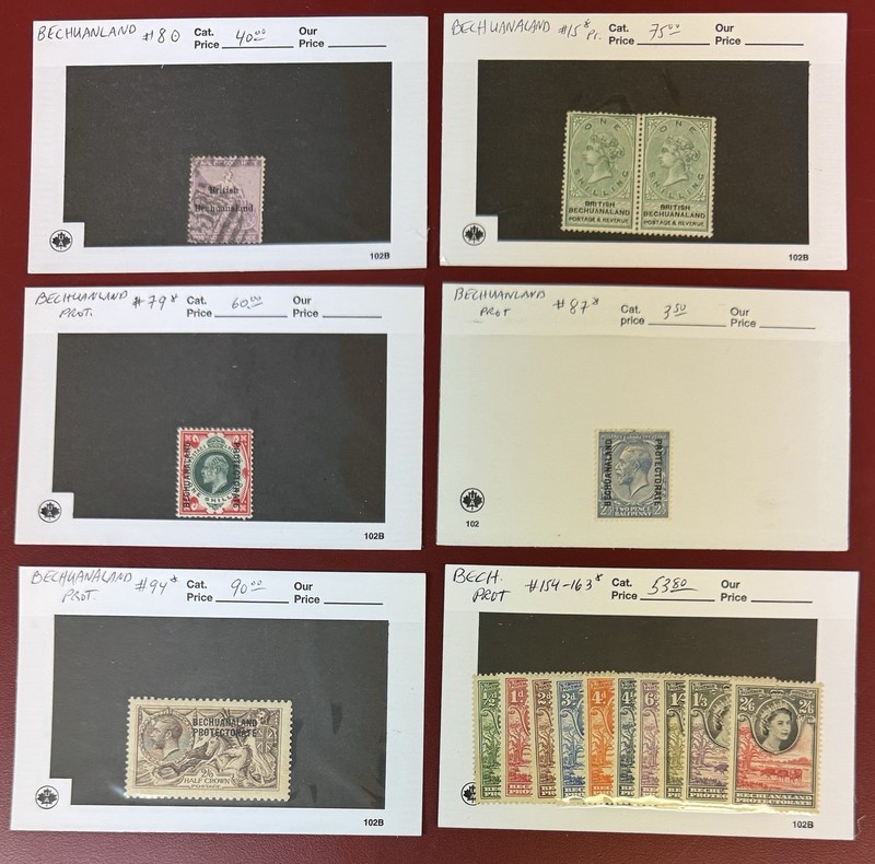Bechuanaland 1885-1958, Lot of Mint & Used on 102 Cards, Scott Cat. Val: $322.30