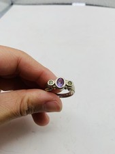 Vintage Handmade Artist Signed 925 Sterling Silver Amethyst Peridot Size 7 Ring