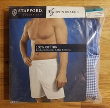2 NEW Stafford Mens 100 Cotton Woven Boxers Sz 46 Underwear Blue Stripe  Check