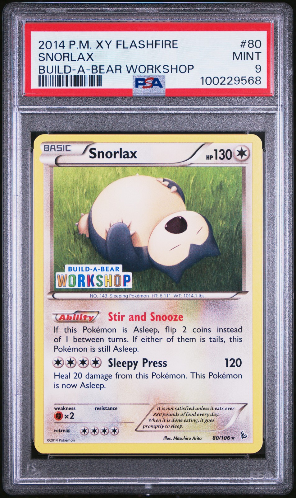 2014 POKEMON XY FLASHFIRE BUILD-A-BEAR WORKSHOP #80 SNORLAX PSA 9