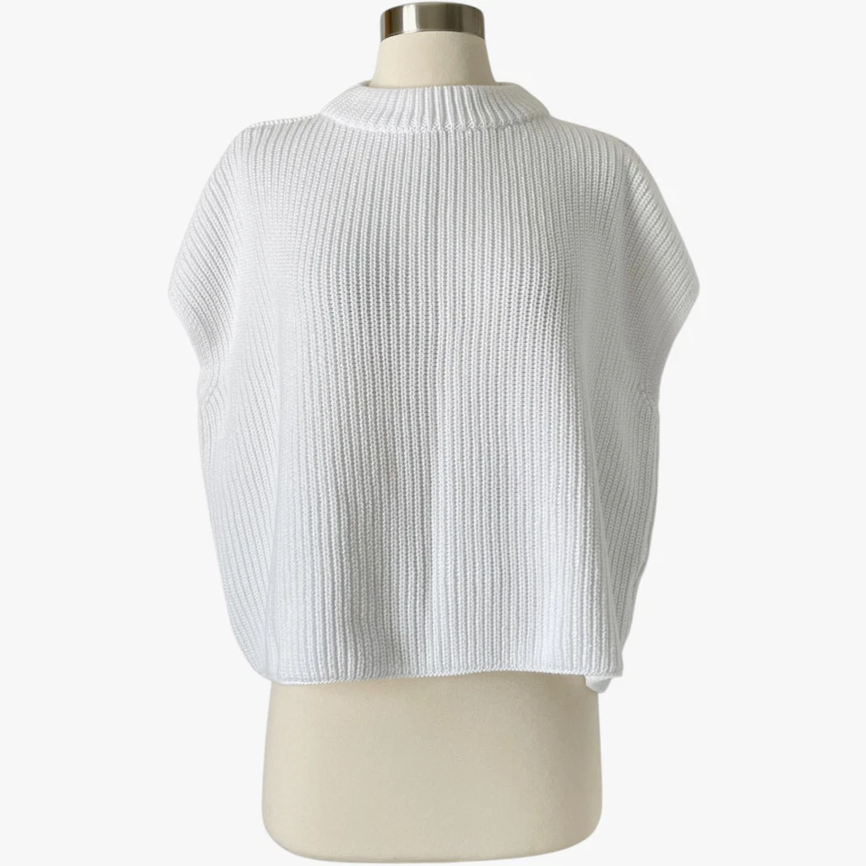 Chaleco Frank & Eileen Montecito S Blanco Algodón Tejido Sin Mangas Suéter Capas Foto 3 de 4