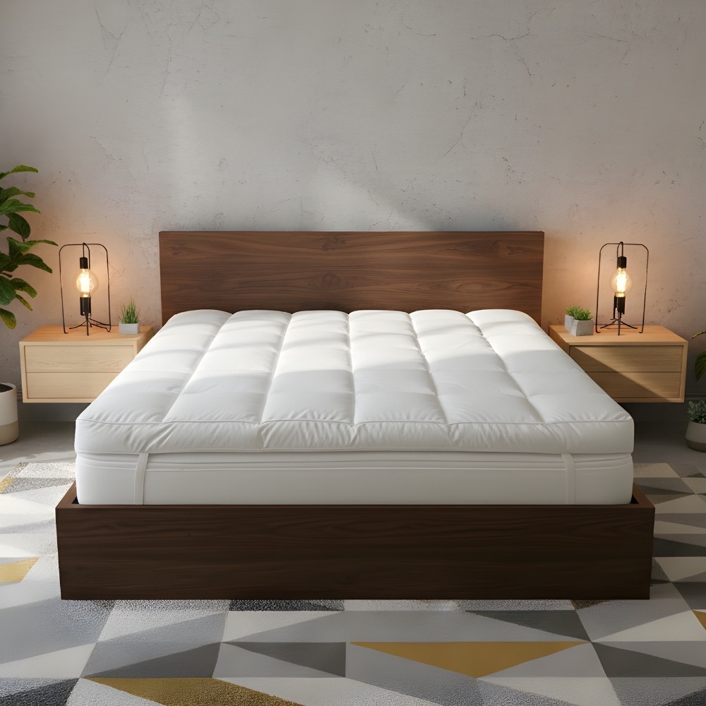 Colchón Topper 12,5 cm de grosor pluma de pato y plumón, funda de algodón, suave y transpirable