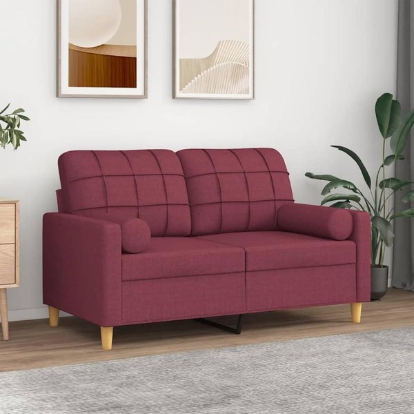 2-Sitzer-Sofa Mit Zierkissen Weinrot 120 Cm Stoff-image