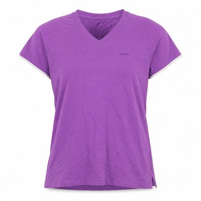 Reebok Damen Basic T-Shirt Größe L Lila Einfarbig V-Ausschnitt Kurzarm Freizeit