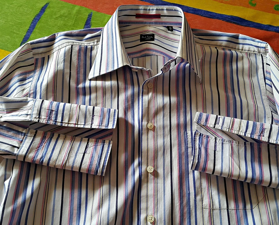 AUTÉNTICA CAMISA DE VESTIR PAUL SMITH LONDRES RAYAS VERDE ROJO PARA HOMBRE-TALLA: US161/2/EU42 Foto 4 de 4