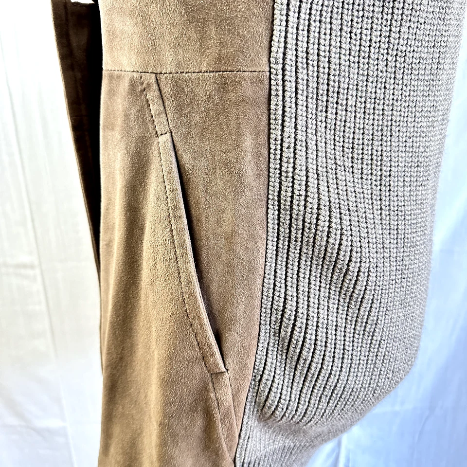 SportMax Code Mujer Gamuza Frontal Tejido Espalda Chaleco Chaqueta Sin Mangas Marrón Talla 8 Foto 4 de 4