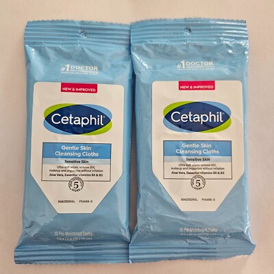 2 pack Cetaphil Gentle Skin Cleansing Cloths Sensitive Skin 10 Pre-Moistened 