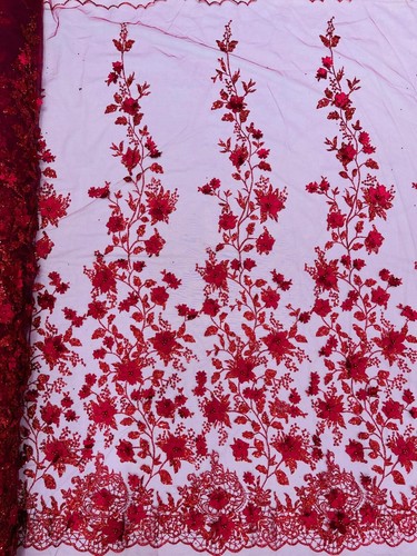 Princess 3d floral design embroider beaded with pearls on a mesh (by the yard) - Picture 16 of 87