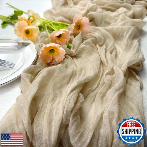 Booque Valley 6 Pack Beige Cheesecloth Table Runner 10ft Super Soft Boho Wrin