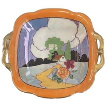 Signed Morimura Antique Noritake Handpainted Art Nouveau Handle Bowl Scene 1918