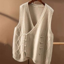 Retro Women Knit Waistcoat Gilet Tank V-Neck Sleeveless Sweater Vest Ethnic