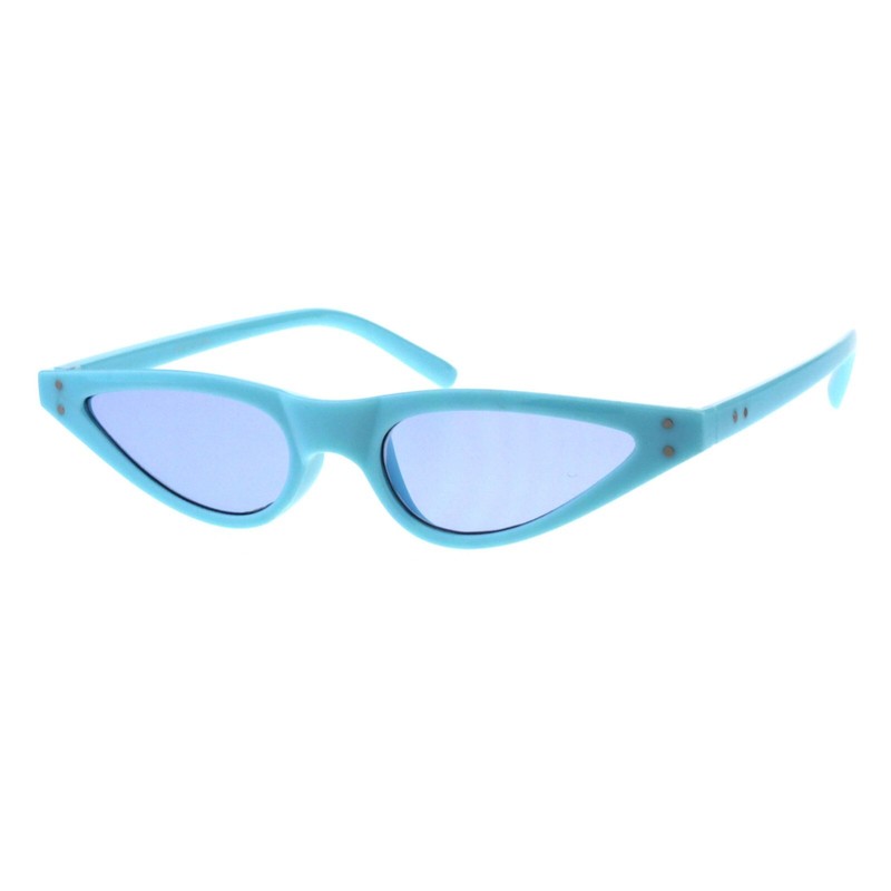 Women's Sunglasses Trendy Skinny Small Flat Cat Eye Oval Frame UV400 Blue