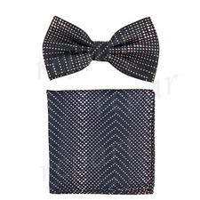 Men's Pre-tied Bow Tie  hankie set Herringbone black peach formal wedding party