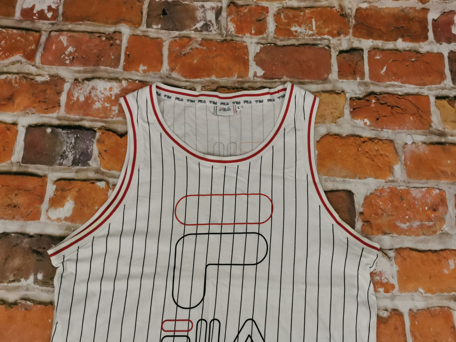 FILA Sport Estate Vintage Ascelle T Shirt Canotta Bianco Stripes Gr : L Tip Top