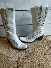 bottes santiags free lance cuir blanc et métal 38,5