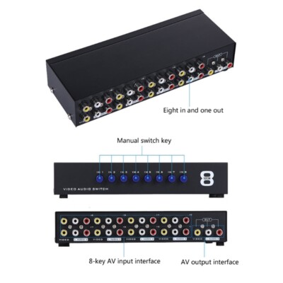 Efficient 8Way A V Selectors Audios Video Switcher for Projectors Connection