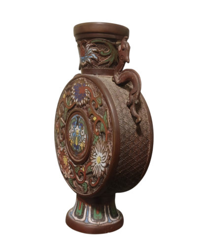 Early 20th C, Japanese Champlevé Cloisonné Enamel Moon Flask - 10 inches - Picture 2 of 6