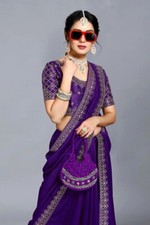 Embroidered Banarasi Pure Silk, Art Silk Saree Purple 