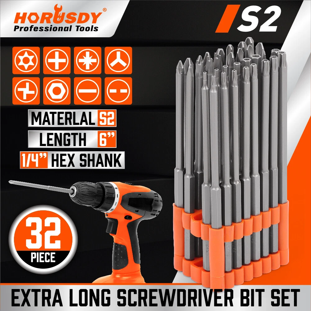 32Pc Extra Long Screwdriver Bit Set Power Bits Hex Torx Key Drill