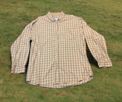 Columbia Long Sleeve Button Down Size Large Plaid Flannel Beige & Tan Shirt