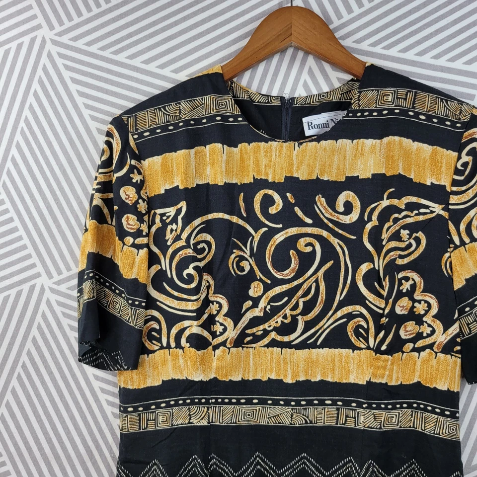 Винтажный оболочка платье размер 12 карьера вечеринки профессиональный слой золото черный - Изображение 2 из 4