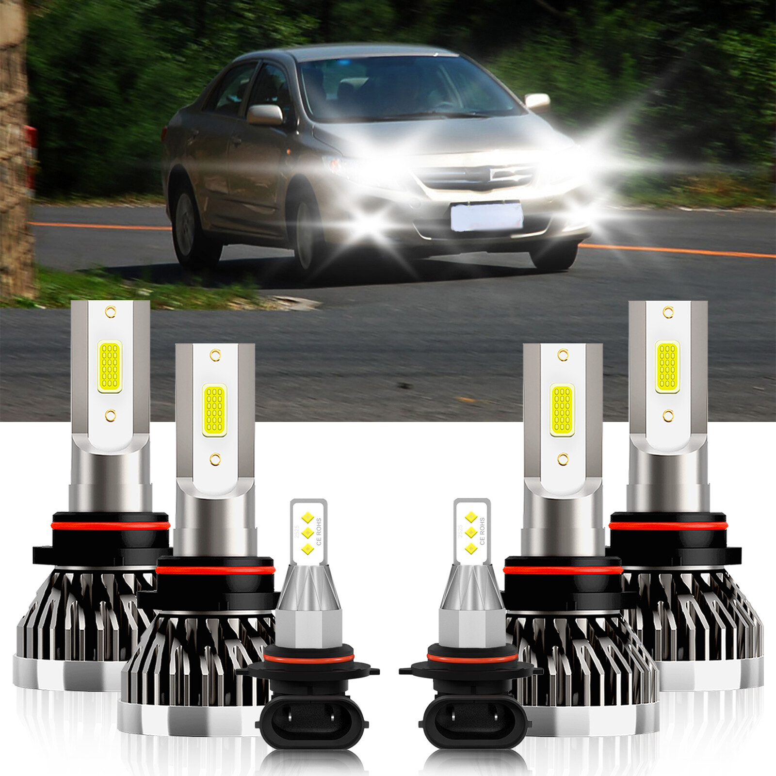 For Toyota Corolla 2005-2008 6x LED Headlight High Low Beam + Fog Light Bulb Kit