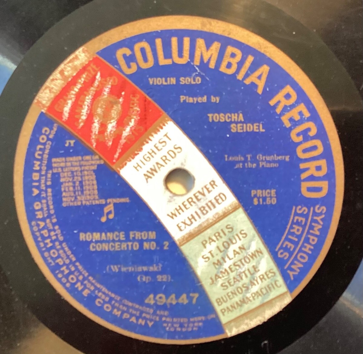 Toscha Seidel – 78 rpm Columbia 49447: WIENIAWSKI Romance
