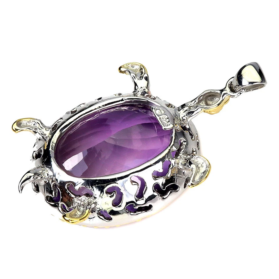 Colgante de plata de ley 925 ovalado amatista 73ct piedras preciosas joyería hecha a mano Foto 3 de 4