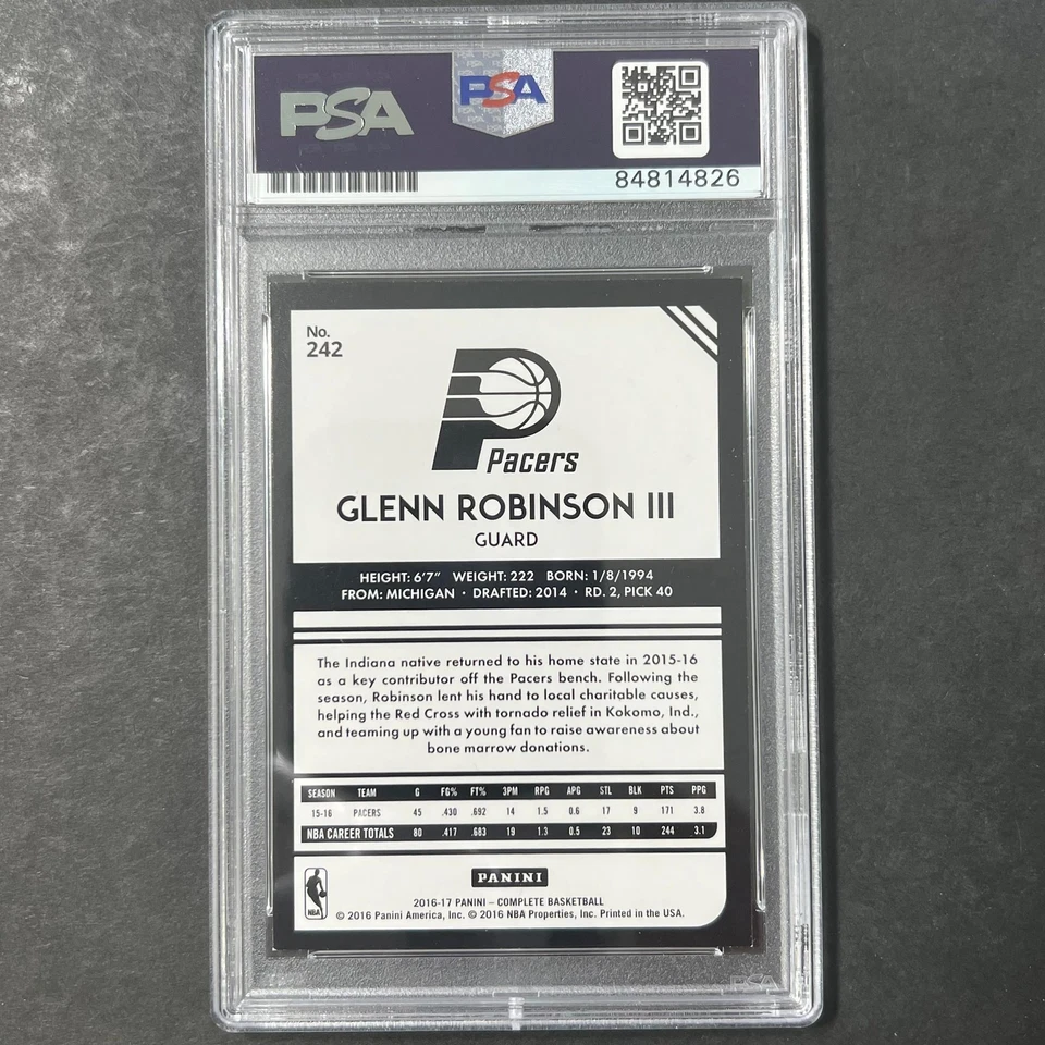 2016-17 Panini Complete #242 Glenn Robinson III Signed Card AUTO 10 PSA Slabbed  - Image 2 of 2