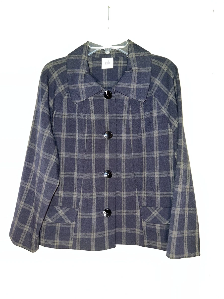 Cabi 3551 Blue Plaid Connery Jacket Pockets Size M. c254