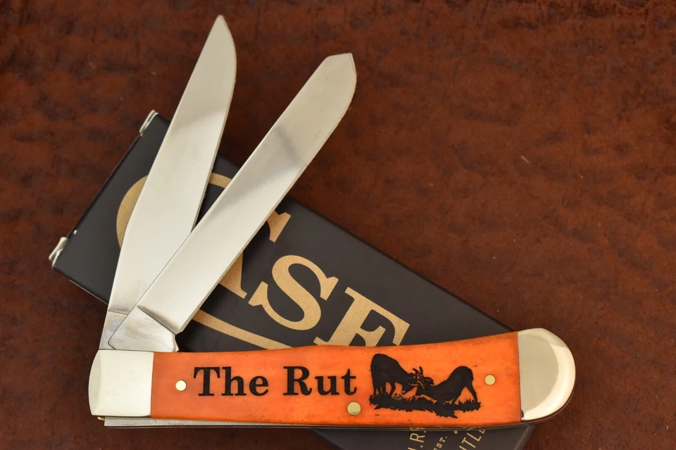 CUCHILLO TRAMPERO TAMAÑO COMPLETO CASE XX EE. UU. HUESO NARANJA LISO THE RUT CIERVOS CAZADOR 6254 Foto 4 de 4