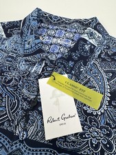 NWT Robert Graham Bandana Print Short Sleeve Stretch Sport Shirt Blue MEDIUM