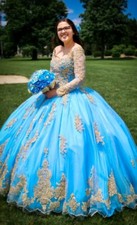 quinceanera dress Blue And Gold 
