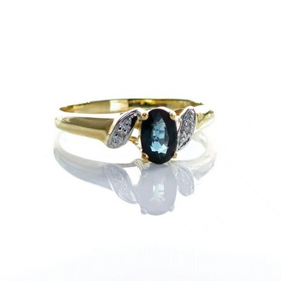 9 kt Saphir Ring Größe M,5 Diamant Gelbgold 0,58 kt blau oval Geschenk