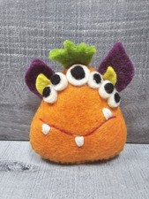 Hand Felted Tooth Fairy Pillow Orange Monster Alien Space Theme Stuffed Animal