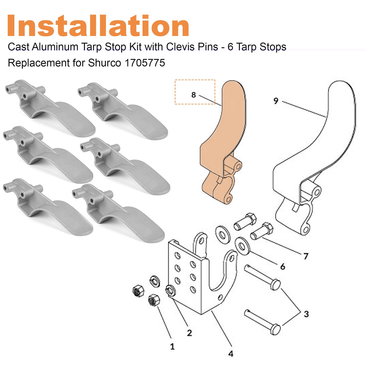 Easy-Off Aluminum (Cast) Tarp Stop -6Pieces Tarp Stops - 1705775