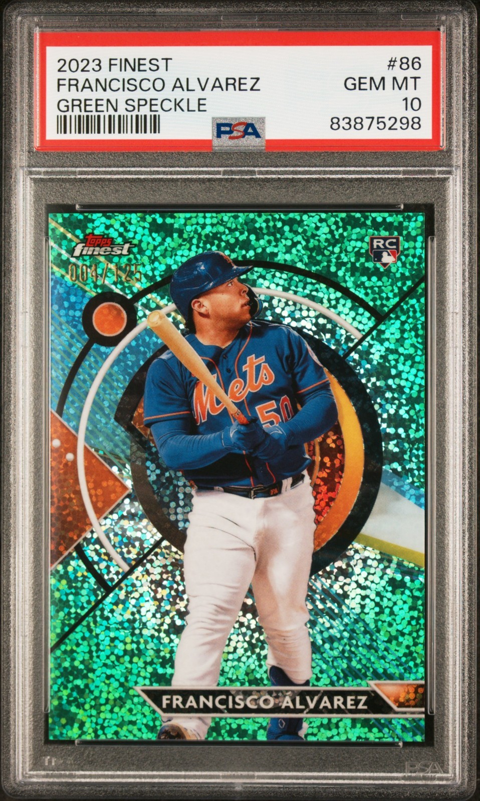 2023 Topps Finest Francisco Alvarez Green Speckle Refractor RC #/125 PSA 10 GEM